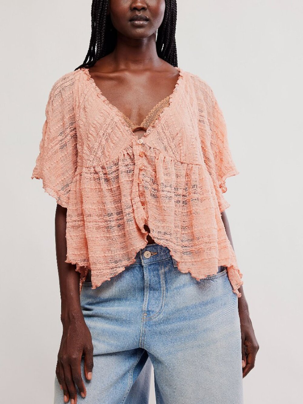 🆕 FREE PEOPLE In Your Dreams Lace Top / Coral Kiss